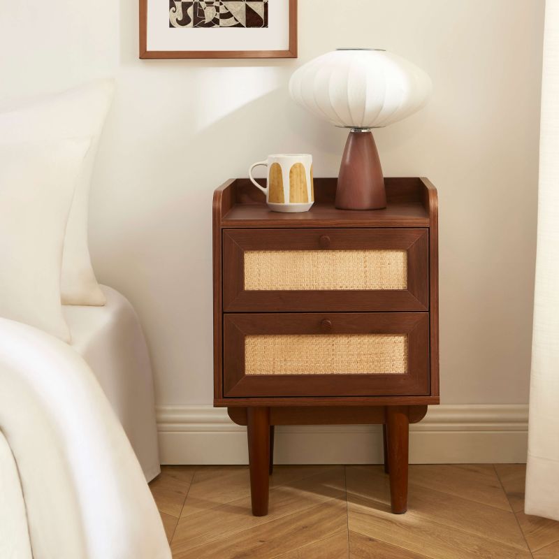 Table de chevet LEON noyer et cannage